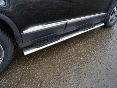 Пороги овальные с накладкой 120х60 мм ТСС для Haval H6 2014-2020